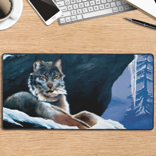 Lynx hivernal majestueux se reposant sur une monta