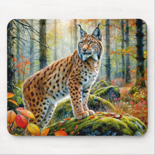 Lynx in herfstbos aquarel muismat