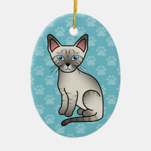 Lynx Point Siamese Cat Cute Cartoon Illustratie Keramisch Ornament