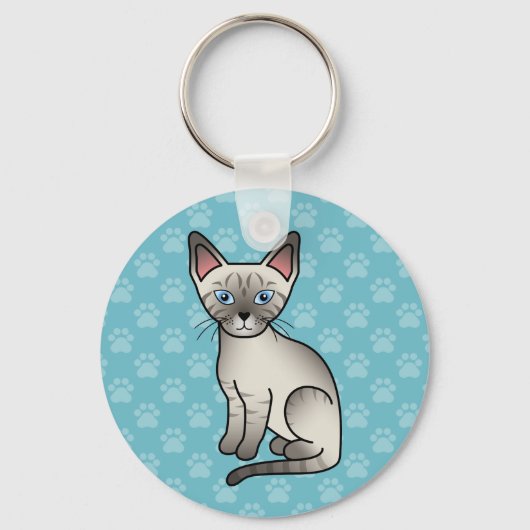 Lynx Point Siamese Cat Cute Cartoon Illustratie Sleutelhanger (Voorkant)