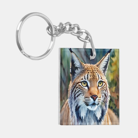 Lynx Portret Waterverf Feline Art Sleutelhanger (Voorkant Links)