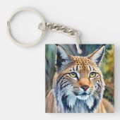 Lynx Portret Waterverf Feline Art Sleutelhanger (Voorkant)