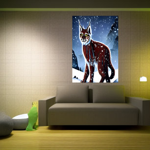 Lynx zit in de sneeuw AI Art Poster