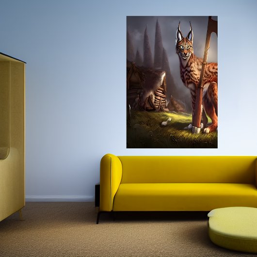 Lynx zit in het vikingdorp | AI Art Poster