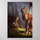 Lynx zit in het vikingdorp | AI Art Poster (Voorkant)