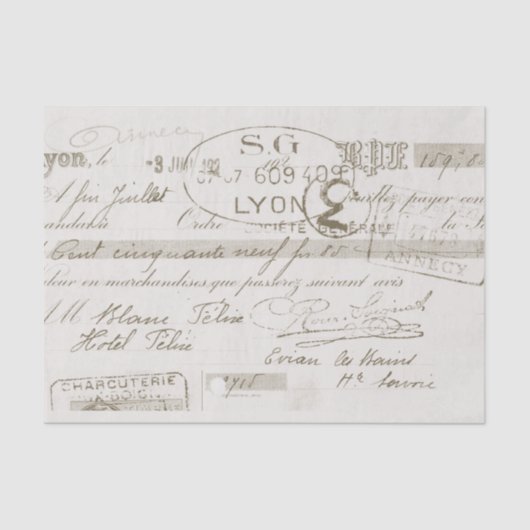 Lyon Factuur Frans Script Tissuepapier (Voorkant)