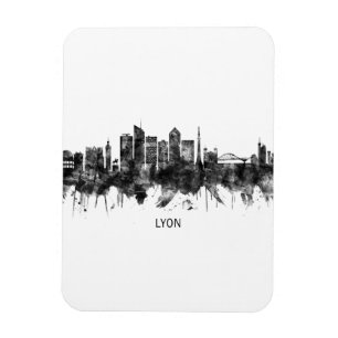 Lyon France Skyline BW Magneet