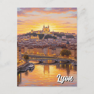 Lyon Frankrijk Basilica Sunset Travel Briefkaart