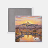 Lyon Frankrijk Basilica Sunset Travel Magneet (Voorkant / Achterkant)