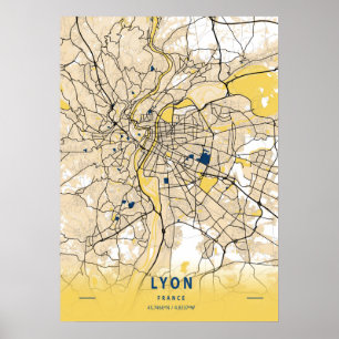 Lyon - Frankrijk Gele Stadskaart Poster