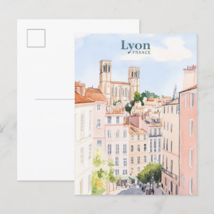 Lyon Frankrijk Gouache Verf Illustratie Reizen Briefkaart