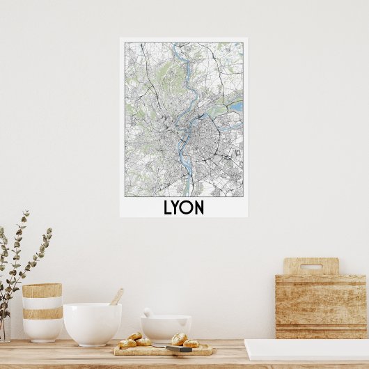 Lyon, Frankrijk kaart Poster (Keuken)