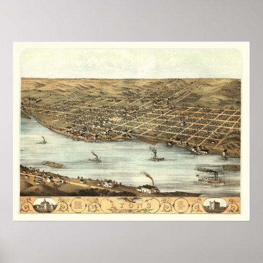 Lyon, IA Panorama Map - 1868 Poster (Voorkant)