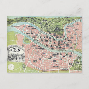 Lyon Monumental Map Garnier Freres Paris 1894 Briefkaart