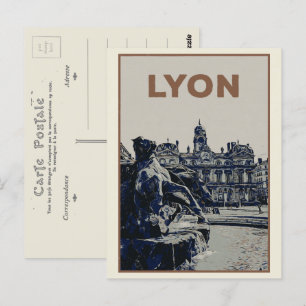Lyon the Bartholdi Fountain illustreert Frankrijk Briefkaart