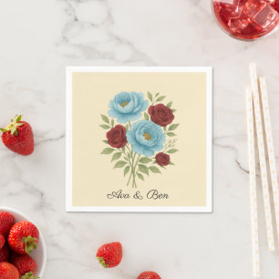 Lyons Blue Peony en Fig Paarse Roos bruiloft Servet