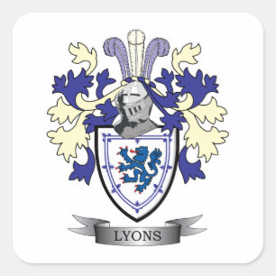 Lyons Family Crest Wapenschild Vierkante Sticker