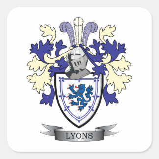 Lyons Family Crest Wapenschild Vierkante Sticker