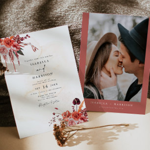 LYRA Bohemian Herfst Autumn Floral Photo Wedding Kaart