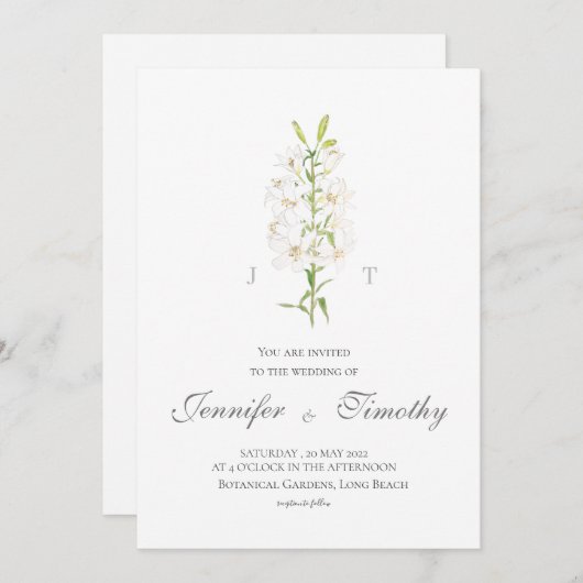 Lys blanc faire-part de mariage (Devant / Derrière)