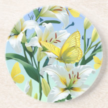 Lys blancs, Dessous de verre papillon jaune - Vivi