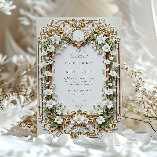 Lys blancs élégants avec Faux Gold Invitation