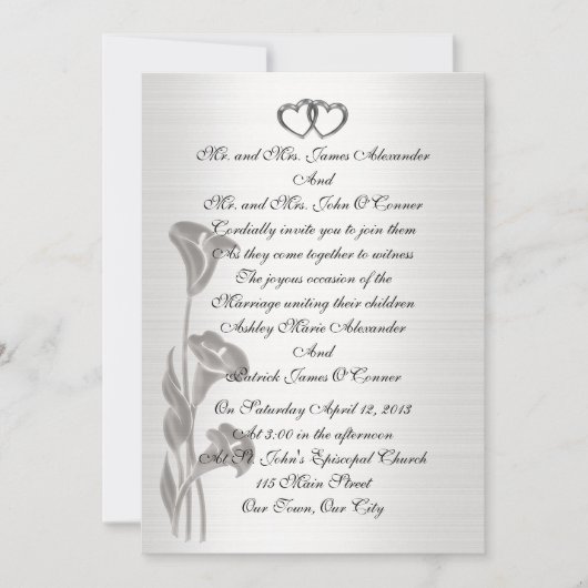 Lys calla à l'air satiné faire-part de mariage (Devant)