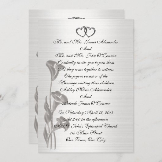 Lys calla à l'air satiné faire-part de mariage (Devant / Derrière)