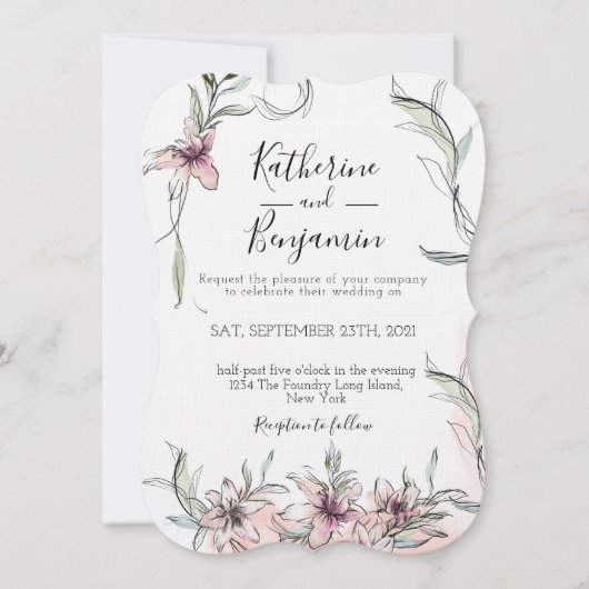 Lys de fleurs roses Faire-part de mariage (Devant)