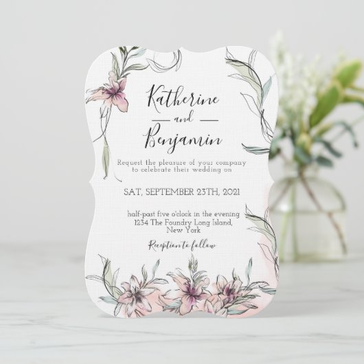 Lys de fleurs roses Faire-part de mariage (Debout devant)