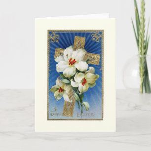 Lys de Pâques vintages et carte de voeux croisés