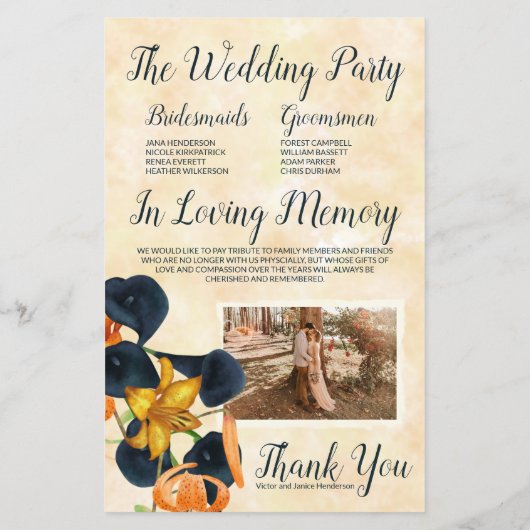 Lys de tigre orange, Lys bleus Programme de mariag (Dos)