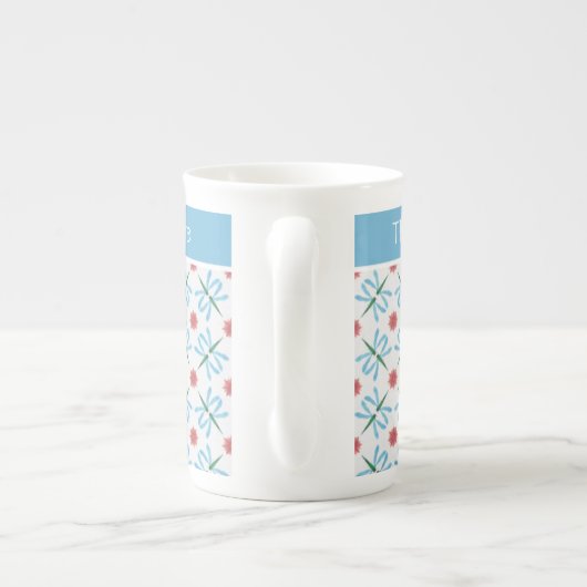 Lys d'eau rose, libellules, Mug de Chine osseuse (Dos)