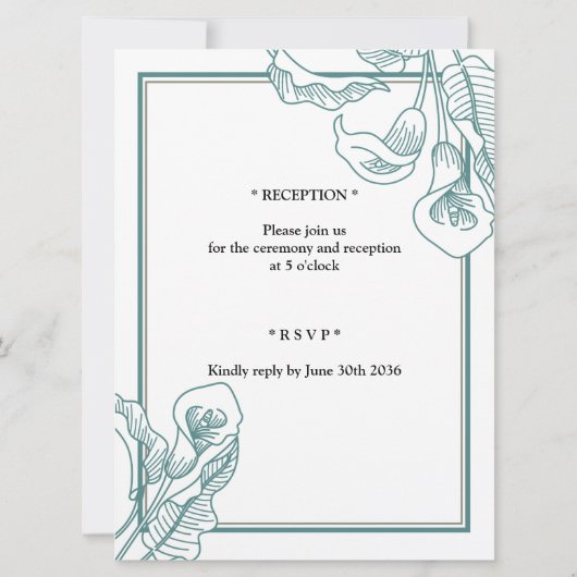 Lys d'or vert Faire-part de mariage juif (Dos)