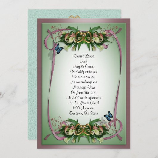 Lys et papillons de faire-part de mariage Calla (Devant / Derrière)