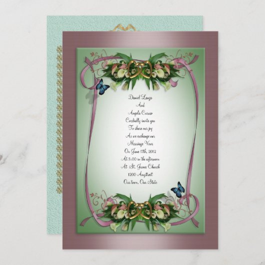 Lys et papillons de faire-part de mariage Calla (Devant / Derrière)