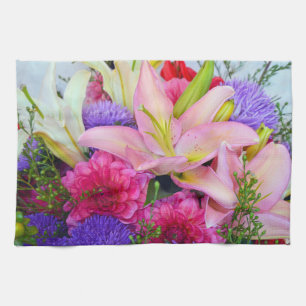 Lys roses et dahlia fleurs serviette de cuisine