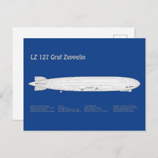LZ 127 Graf Zeppelin - Luchtschip Blauwdruk Planne Briefkaart (Voorkant / Achterkant)
