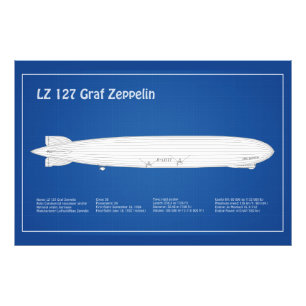 LZ 127 Graf Zeppelin - Luchtschip Blauwdruk Planne Foto Afdruk