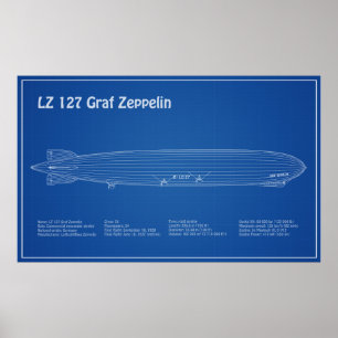 LZ 127 Graf Zeppelin - Luchtschip Blauwdruk Planne Poster