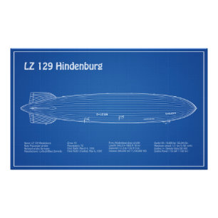 LZ 129 Hindenburg - Luchtschip Blauwdruk Plannen A Foto Afdruk
