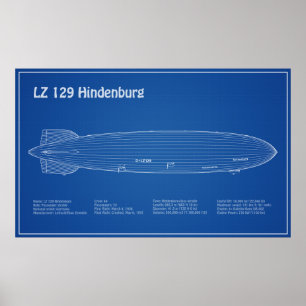 LZ 129 Hindenburg - Luchtschip Blauwdruk Plannen A Poster