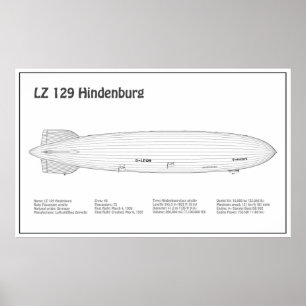 LZ 129 Hindenburg - Luchtschip Blauwdruk Plannen B Poster