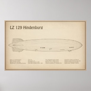 LZ 129 Hindenburg - Luchtschip Blauwdruk Plannen S Poster