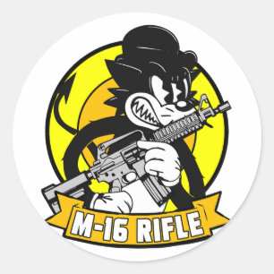 M16 GEWEER RETRO RONDE STICKER
