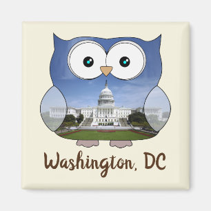 M190132 Chubby Owl Washington DC i Souvenir Magneet