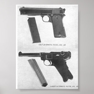 m1911 vs. Luger P08 pistool Poster