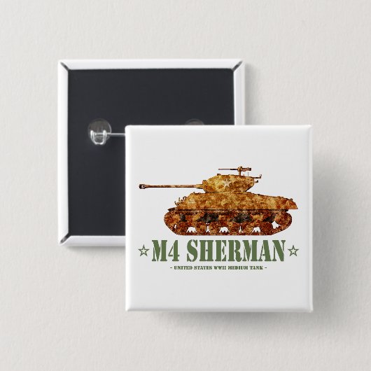 M4 Sherman Tweede Wereldoorlog Amerikaanse Medium Vierkante Button 5,1 Cm (Voorkant /achterkant)