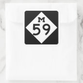 M-59 Highland/Hall Rd Mich Hwy Sign Square Sticker (Tas)