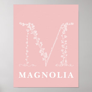 M Botanische Floral Monogram Aangepast Poster voor